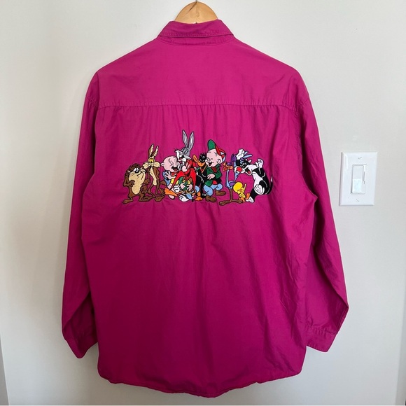 Vintage 1991 Acme Clothing Co. Looney Tunes Pink Button Down - Picture 3 of 7
